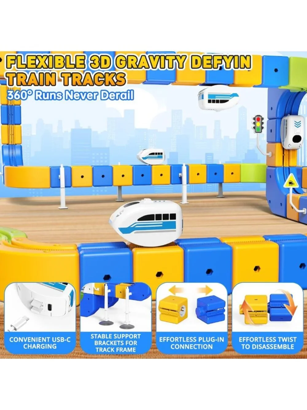 Electric Train Set for Kids 5-8, 225 Pcs 3D Track, 2 Trains, Fun Gift Idea